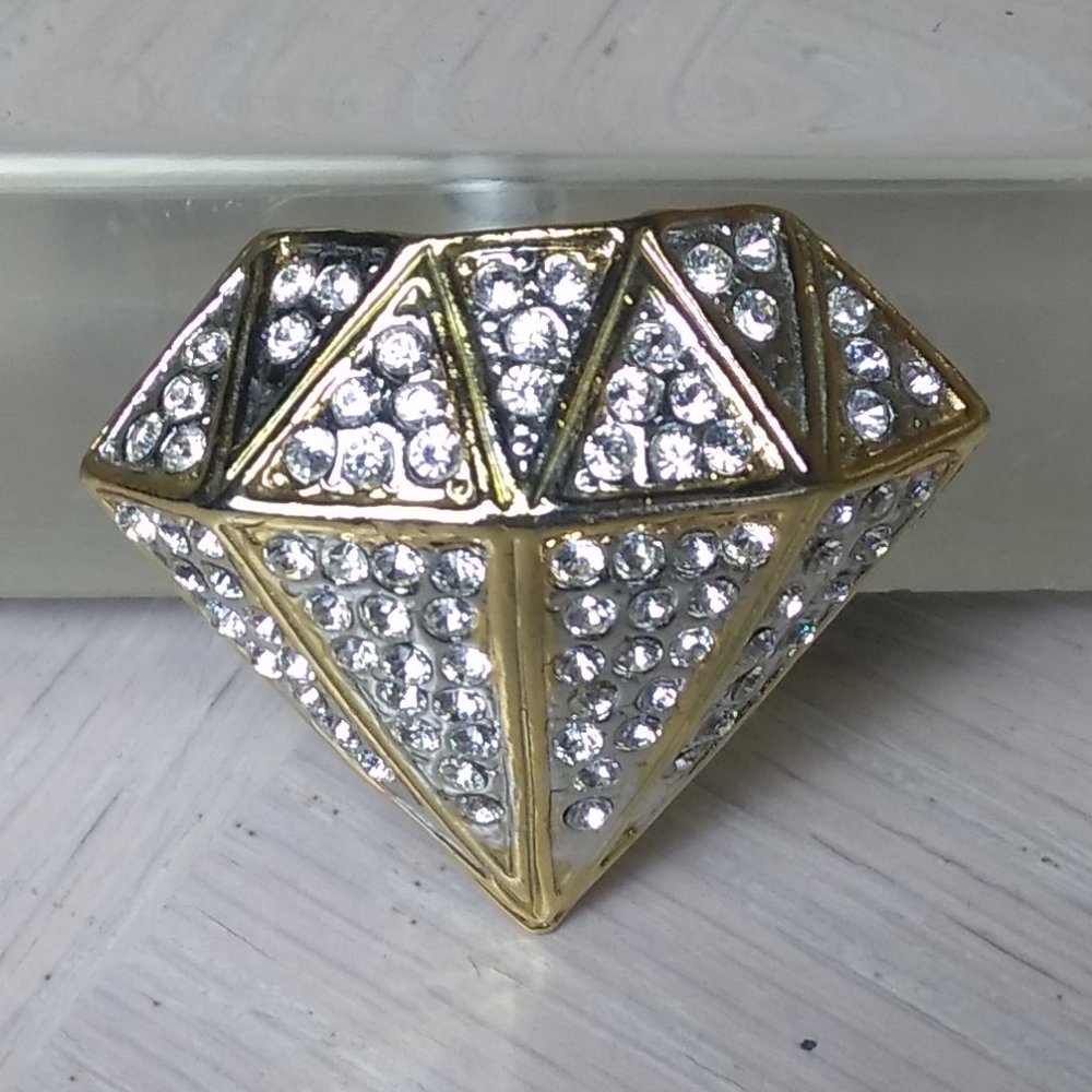 Gold-tone Diamond with Rhinestones Brooch